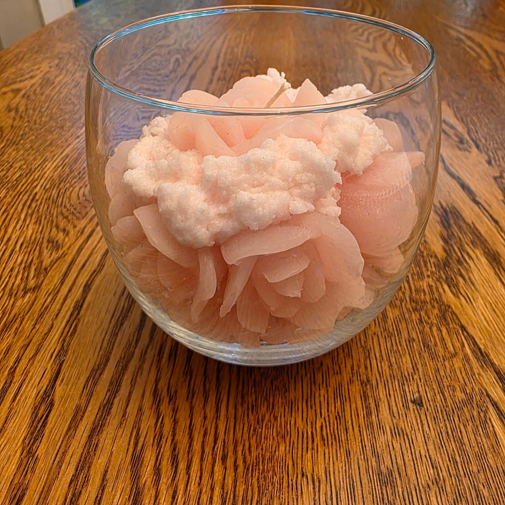 Pink Rose Flower Candle Shabby Chic Whipped Wax Detail 4x3 Barbie Girlhood Gift